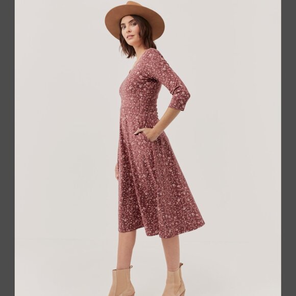 NWOT Pact Western Floral Fit & Flare Midi Party Dress - Picture 1 of 5